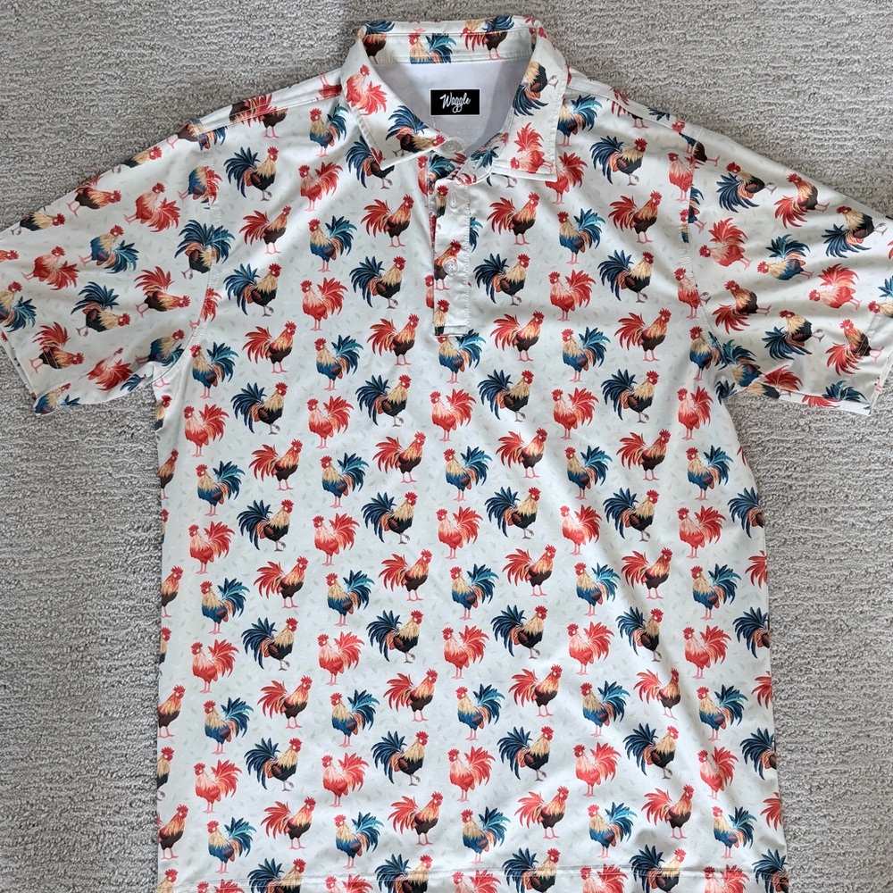 Vibrant Rooster Print Polo Shirt